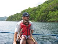 This motorized banka looks small, but with its 16 hp Briggs&Stratton engine it runs fast and is quite stable due to its bamboo outriggers. I sailed it all over Balayan Bay as far as Calatagan, Taal, and around Maricaba Island.