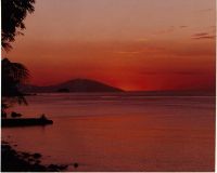 The last rays of the sun colors the sky orange.