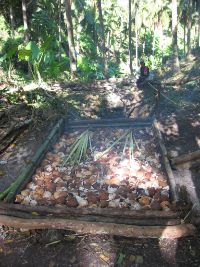 Improvised kilns like this one is used to make copra.